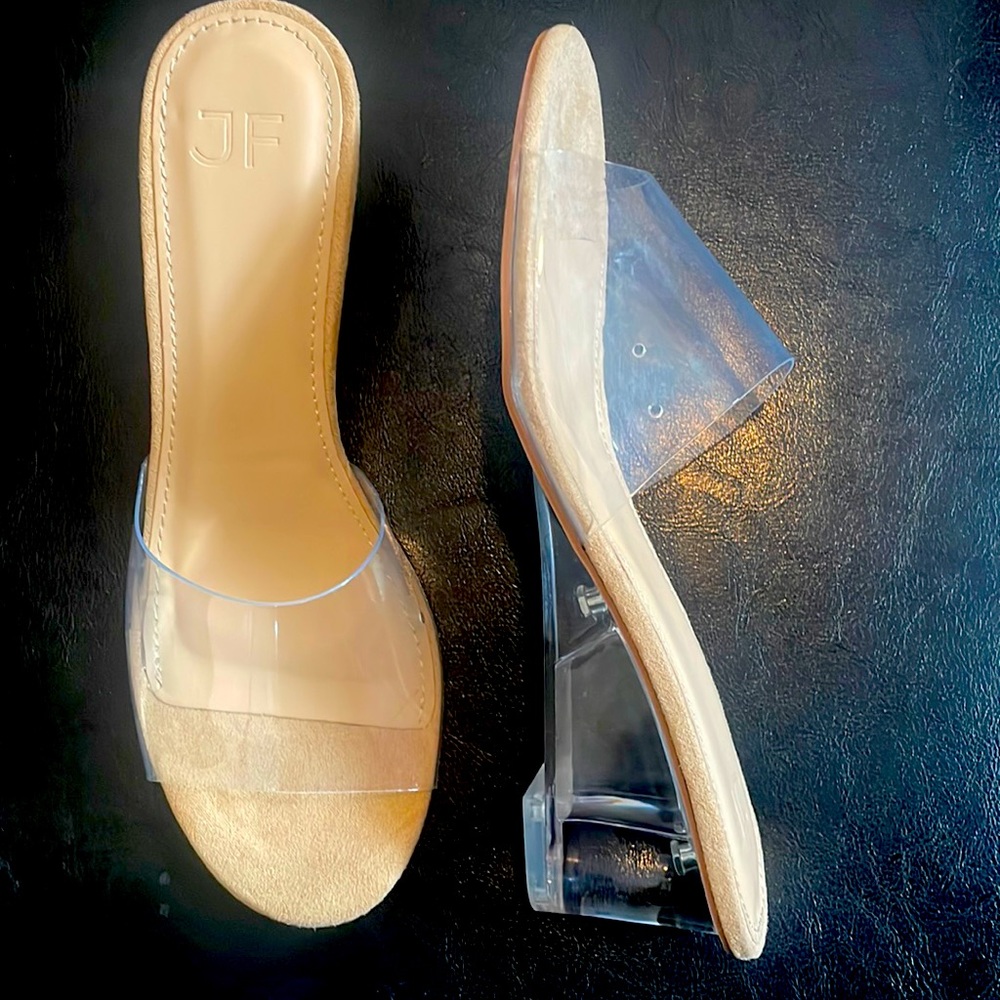 Women’s Size 7 JustFab 2” Clear Sandal Heels - Brand New in Box